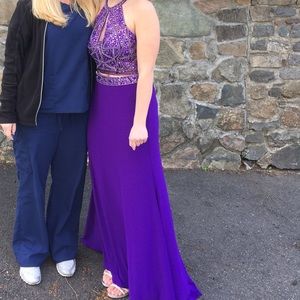 Purple high neck two piece prom dress